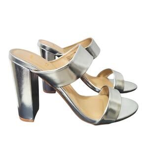NIB Lulu's | Marlowe Silver Metallic High Heel Sandals Chunky Heel